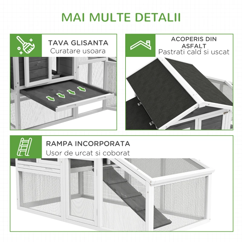 PawHut Cusca pentru Gaini Outoare sau Rate, Cotet Prefabricat din Lemn de Brad cu Acoperis Impermeabil, 178x95x100 cm, Gri