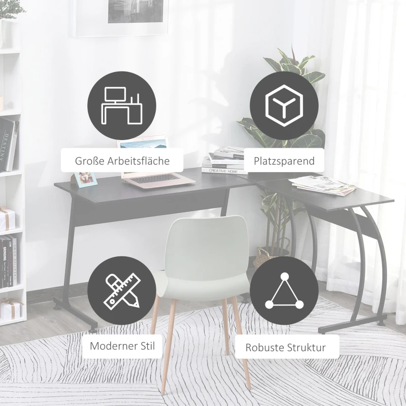 HOMCOM L-vormige computertafel hoekbureau werktafel minimalistisch spaanplaat metaal ruimtebesparend gamen pc-werkstation voor thuiskantoor zwart 112,5 x 152 x 74 cm