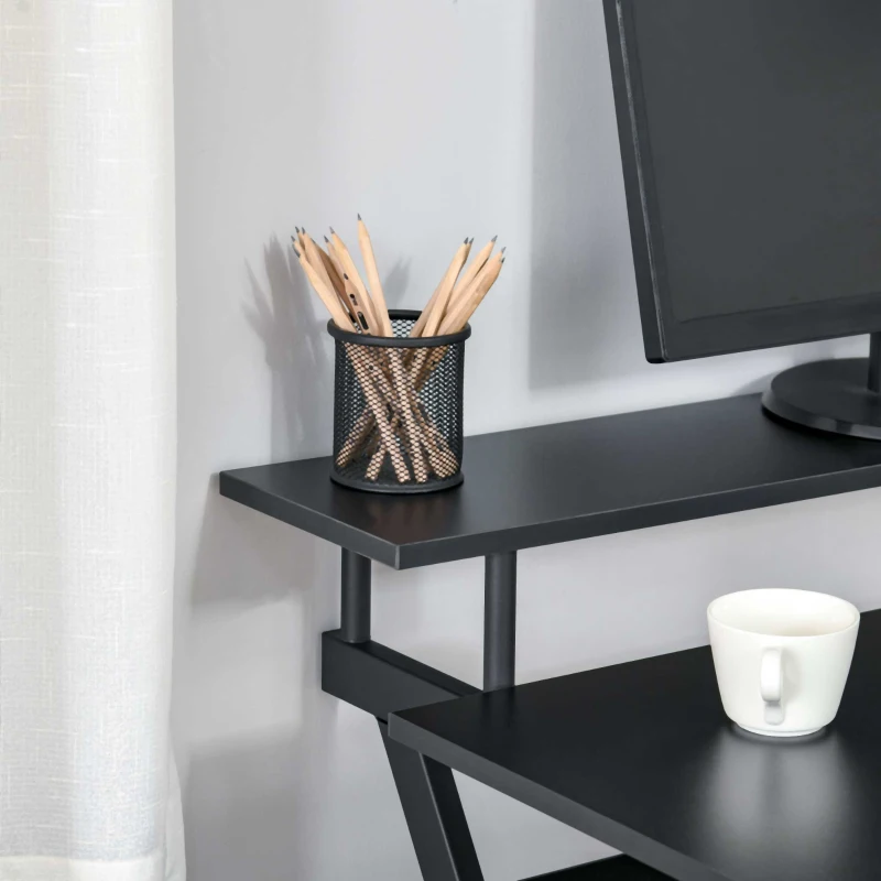 HOMCOM Computertisch Winkelschreibtisch industrieller Stil mit Höhenverstellbar Fußbett Schreibtisch Bürotisch Höhenverstellbar Fußbett MDF Metall Schwarz 100 x 60 x 85,5 cm