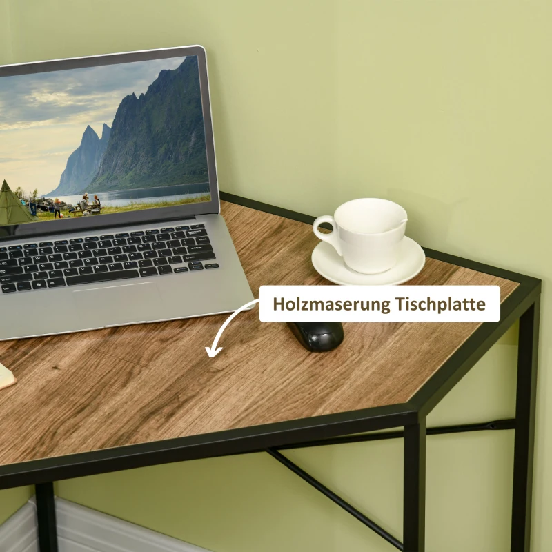 HOMCOM Eckschreibtisch Industrie Design 80 cm × 80 cm × 77,5 cm Metall Holzwerkstoff Schwarz + Braun