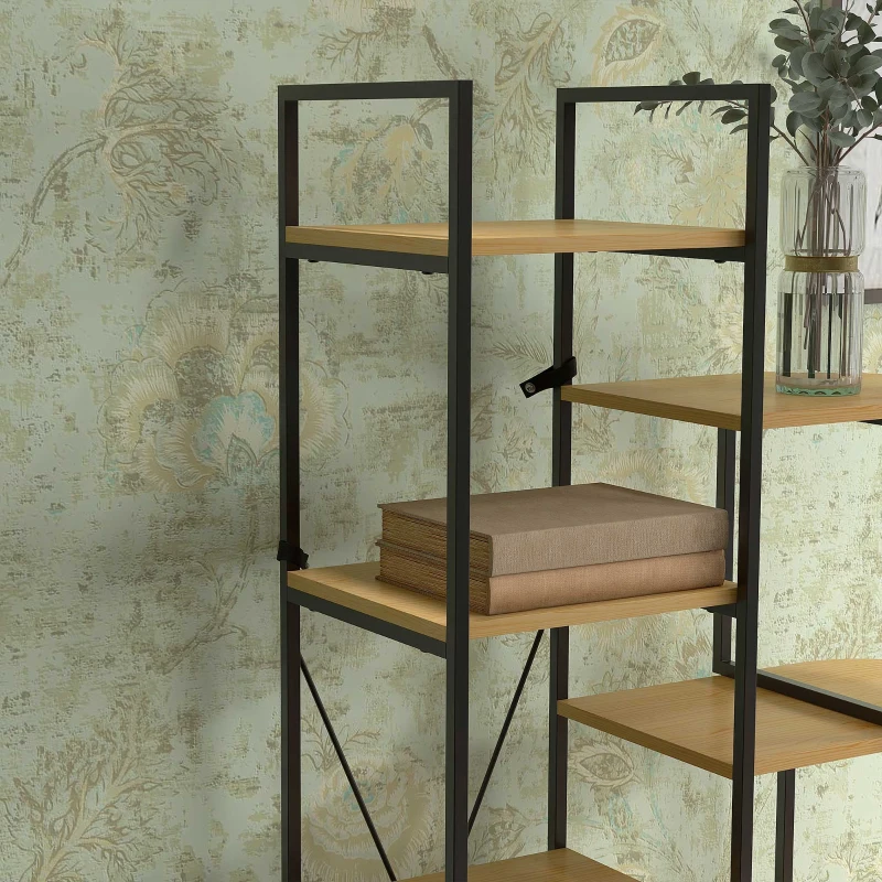 HOMCOM Raft  Biblioteca cu 10 Niveluri, Stil Industrial din PAL si Otel, 111.5x32x170 cm, Negru si Lemn Natur