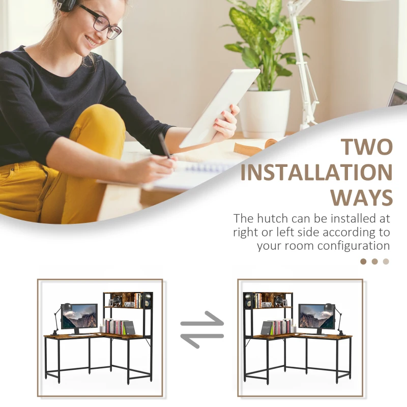 Biurko komputerowe Biurko narożne w kształcie litery L Stół biurowy naturalny+czarny