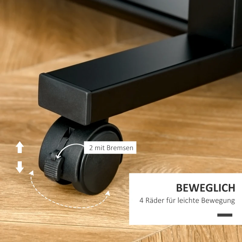 HOMCOM Computertisch Eckschreibtisch Winkelschreibtisch Schreibtisch Bürotisch PC moderner einfacher Stil Hartglas Eisenrohr Schwarz 80 x 51 x 83 cm