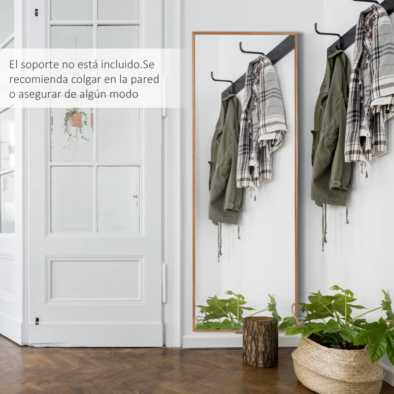 HOMCOM Espejo de Pared Cuerpo Entero 45x125 cm Espejo Rectangular Grande de Madera Estilo Moderno para Salón Dormitorio Natural