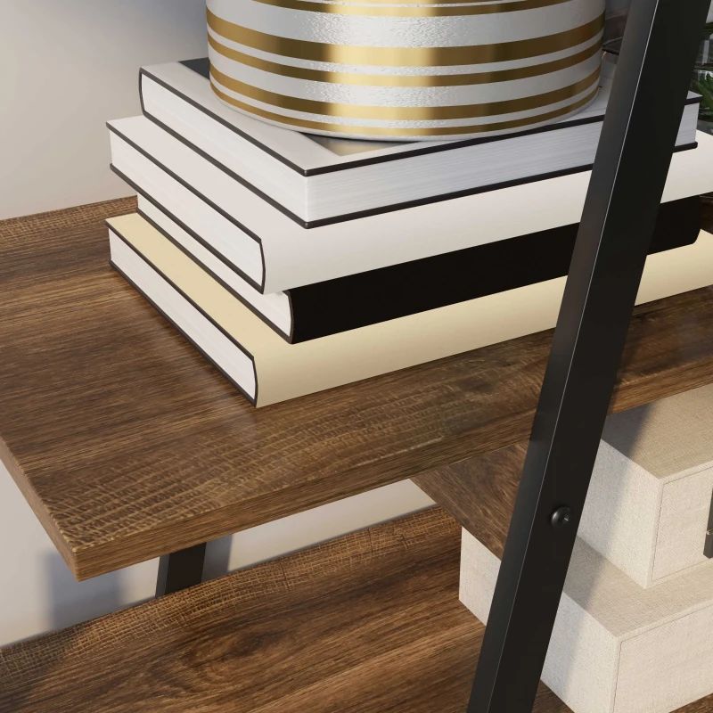 HOMCOM Raft Biblioteca Stil Industrial din PAL si Otel in Forma de A, 92x38.5x166 cm, Maro si Negru