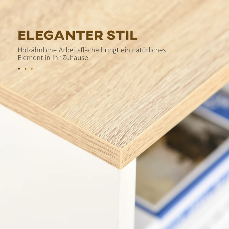 HOMCOM Schreibtisch Bücherregal Computertisch Bürotisch mit Regale Arbeitstisch PC Laptop Tisch großer Stauraum Spanplatte Metall Eiche+Weiß 115x 55x75 cm