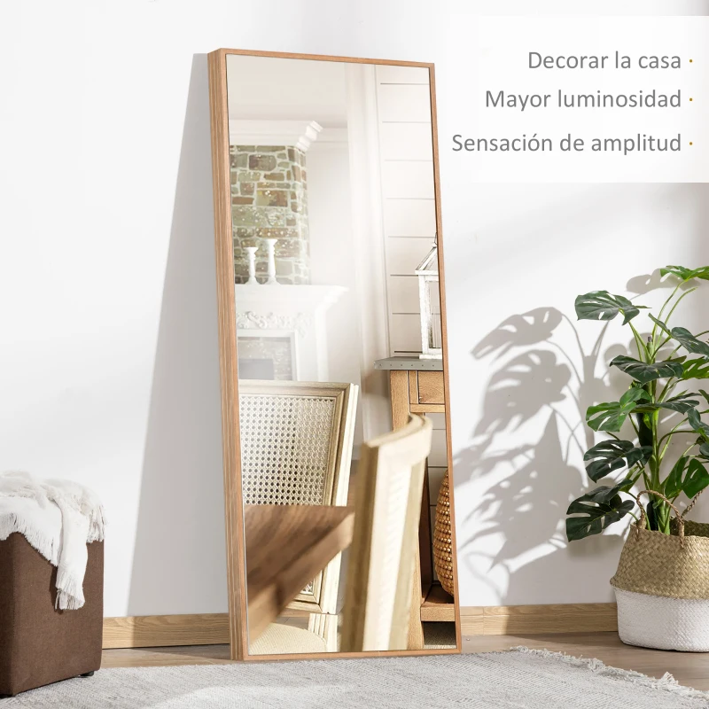 HOMCOM Espejo de Pared Cuerpo Entero 45x125 cm Espejo Rectangular Grande de Madera Estilo Moderno para Salón Dormitorio Natural