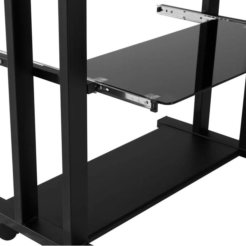 HOMCOM Computertisch Eckschreibtisch Winkelschreibtisch Schreibtisch Bürotisch PC moderner einfacher Stil Hartglas Eisenrohr Schwarz 80 x 51 x 83 cm