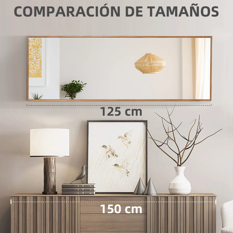 HOMCOM Espejo de Pared Cuerpo Entero 45x125 cm Espejo Rectangular Grande de Madera Estilo Moderno para Salón Dormitorio Natural