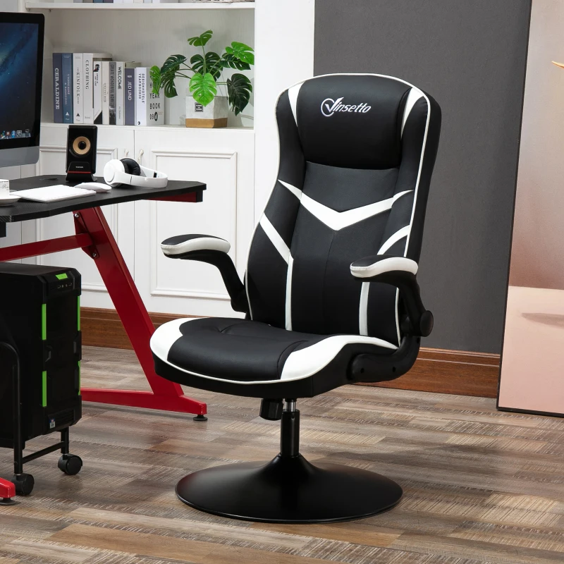 Vinsetto Gaming Chair Ergonomic Computer Chair with Adjustable Height Pedestal Base, Home Office Desk Chair PVC Leather Exclusive Swivel Chair Black