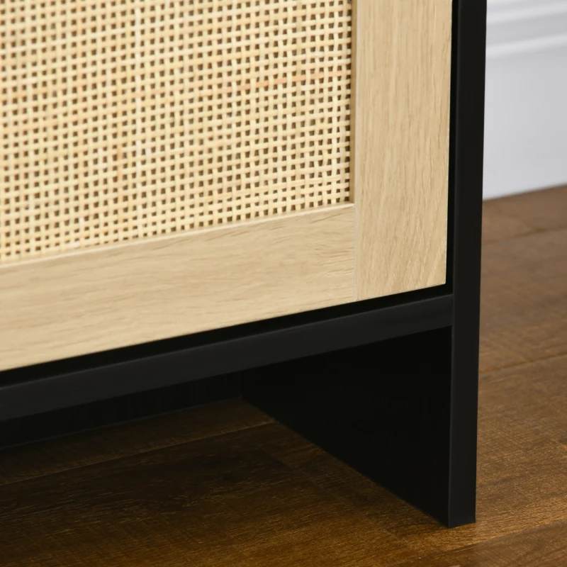 HOMCOM Dulap Suport TV Pana la 60" cu 2 Dulapioare si Rafturi Deschise, Mobilier de Sufragerie Stil Boho cu Insertii de Ratan, 120x40x42 cm