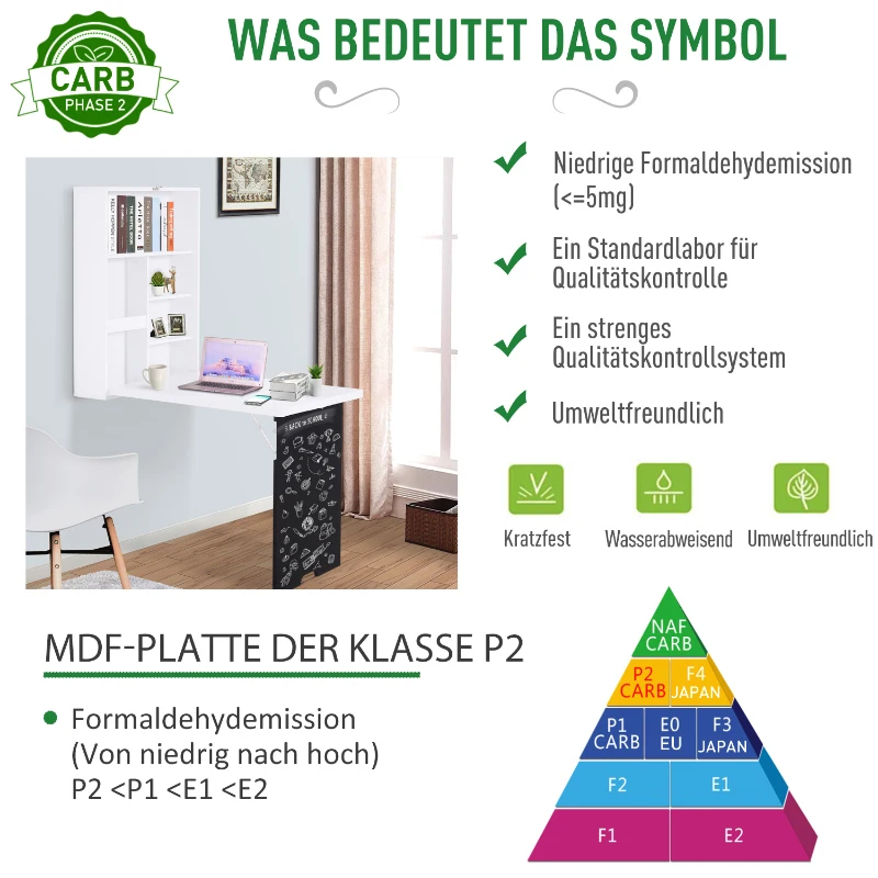 HOMCOM Wandtisch Wandklapptisch Klappschreibtisch mit Tafel Klappbarer Computertisch Esstisch MDF Schwarz+Weiß 60 x 94,5 x 147 cm