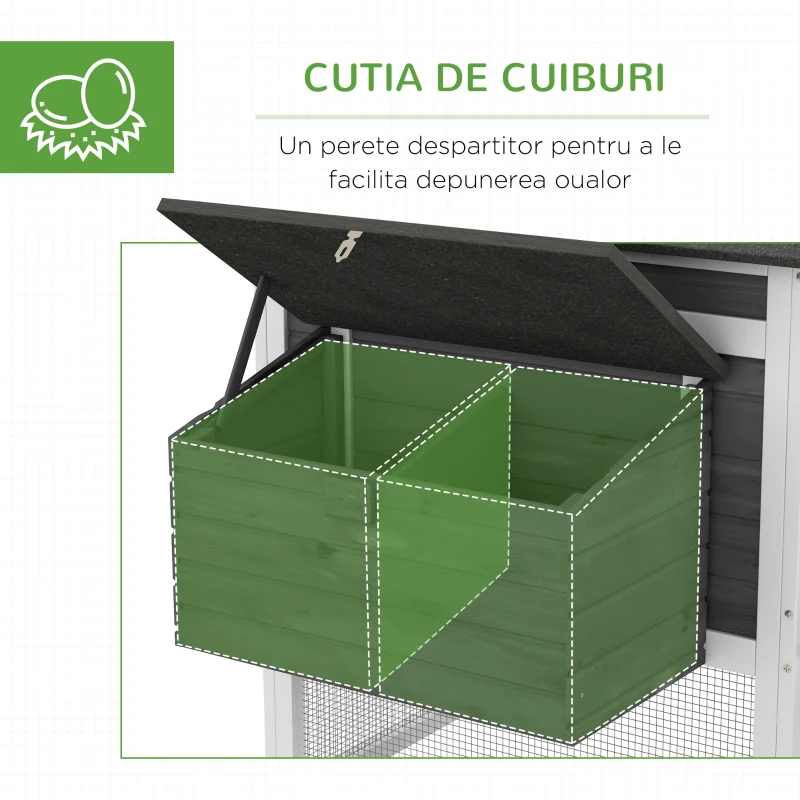 PawHut Cusca pentru Gaini Outoare sau Rate, Cotet Prefabricat din Lemn de Brad cu Acoperis Impermeabil, 178x95x100 cm, Gri