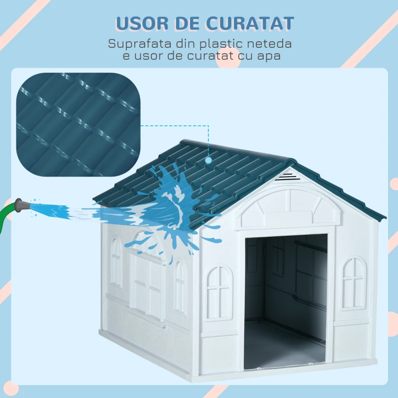 Pawhut Casa pentru Caini Mari – Plastic Rezistent, Albastru