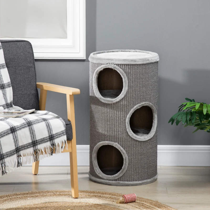PawHut Cat Climbing Frame, Covered with Sisal, Cosy Platform - Light Grey