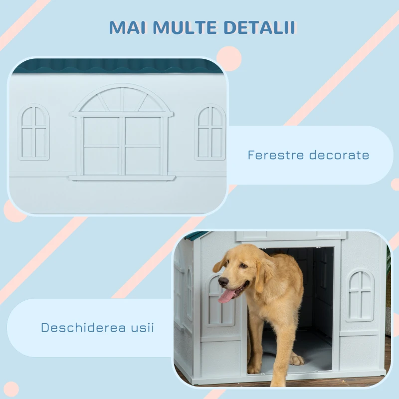 Pawhut Casa pentru Caini Mari – Plastic Rezistent, Albastru