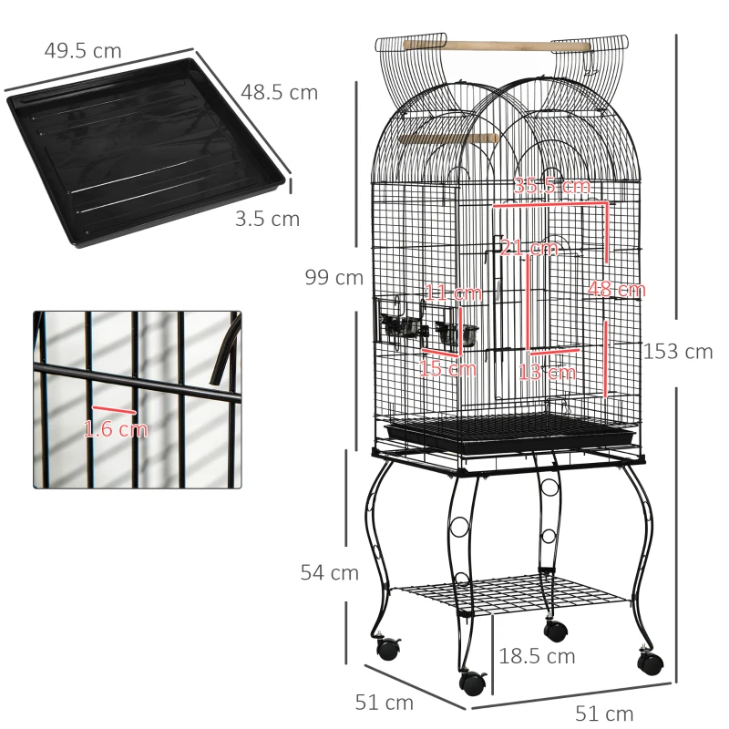 Pawhut Colivie pentru Pasari si Papagali – Negru 51×51×153 cm cu Roti