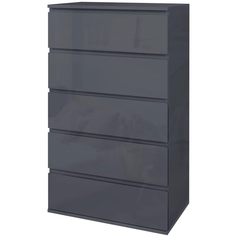 HOMCOM High Gloss Chest of Drawers, 5-Drawer Storage Cabinets, Modern Dresser, Storage Drawer Unit for Bedroom