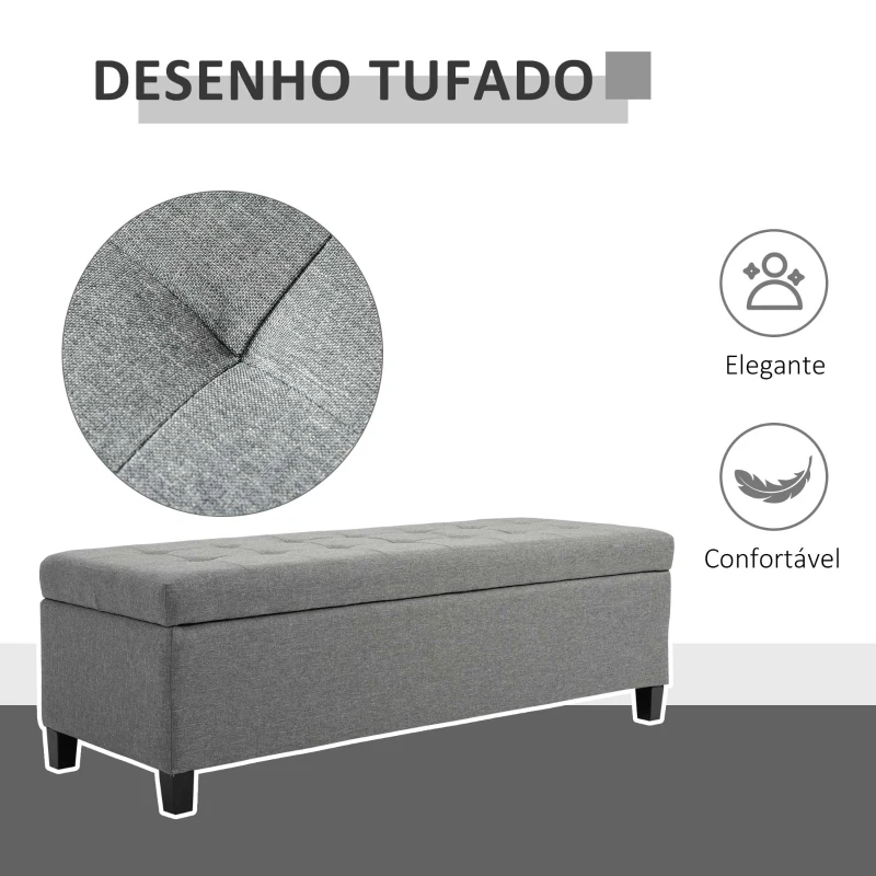 HOMCOM Banco de Armazenamento Acolchoado Banco Estofado em Linho Tampa com Abertura 125x49x41,5 cm Cinza