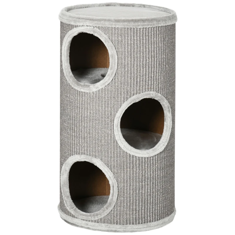 PawHut Cat Climbing Frame, Covered with Sisal, Cosy Platform - Light Grey