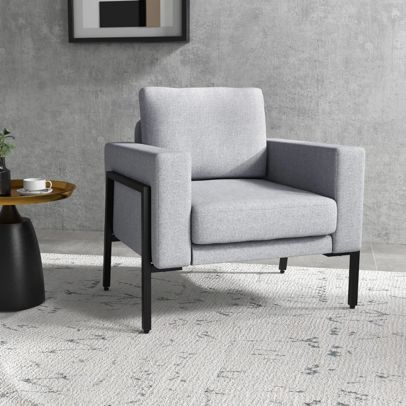 HOMCOM Poltroncina Imbottita per Soggiorno e Camera con Cuscini per Seduta e Schienale, 82x70x83.5 cm, Grigio