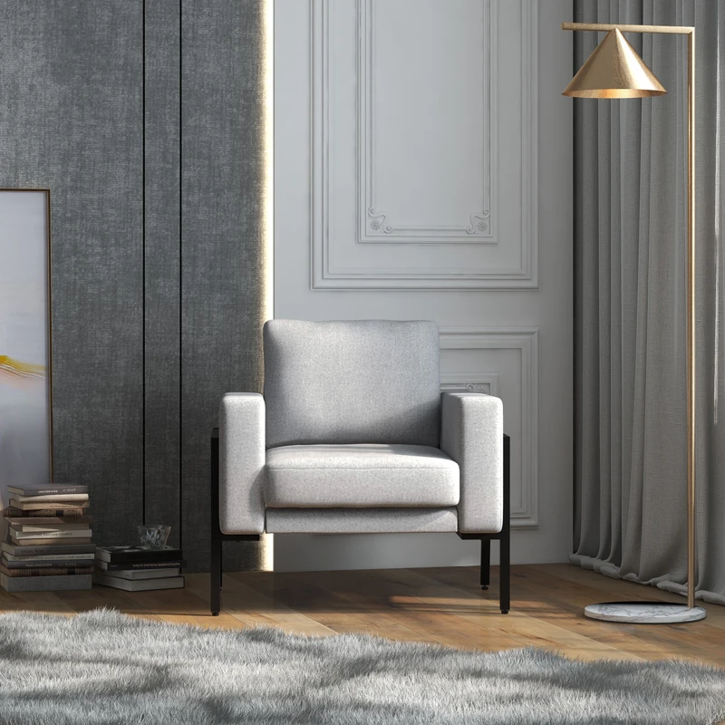 HOMCOM Poltroncina Imbottita per Soggiorno e Camera con Cuscini per Seduta e Schienale, 82x70x83.5 cm, Grigio