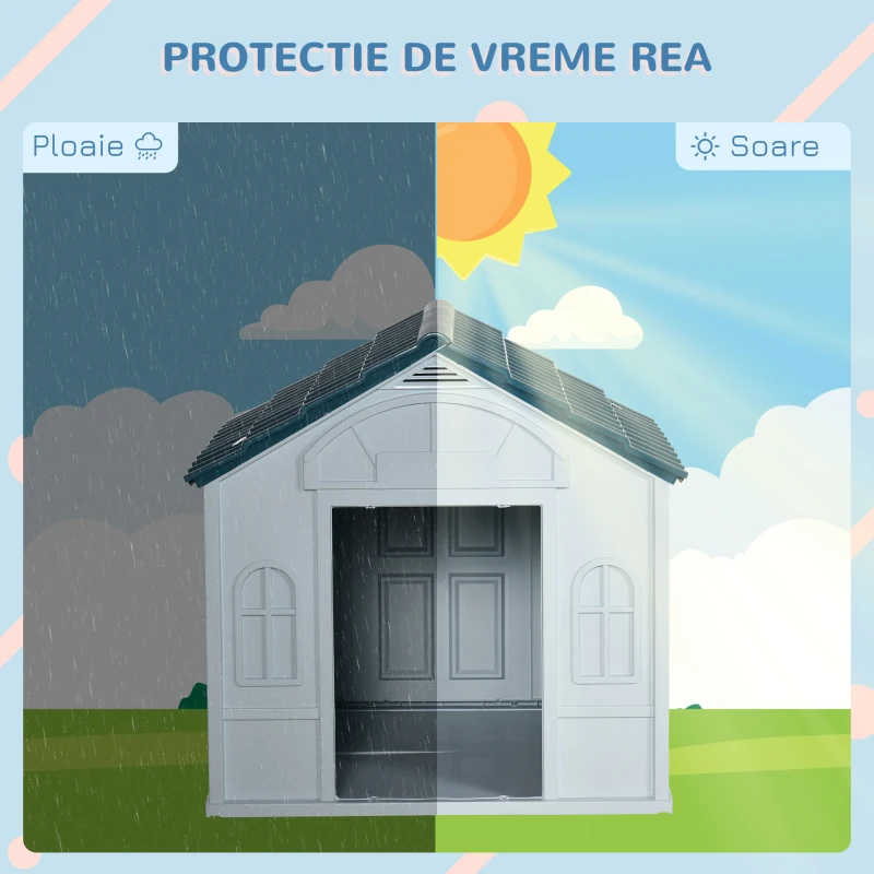 Pawhut Casa pentru Caini Mari – Plastic Rezistent, Albastru