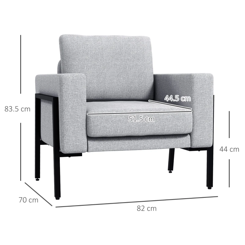 HOMCOM Poltroncina Imbottita per Soggiorno e Camera con Cuscini per Seduta e Schienale, 82x70x83.5 cm, Grigio