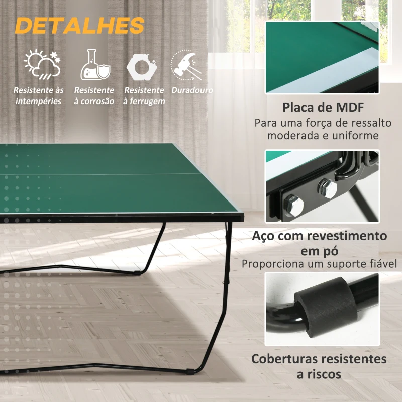 SPORTNOW Mesa de Ping Pong Dobrável Profissional Tamanho Padrão com Rede Raquetes e 3 Bolas 274x152,5x76 cm Verde