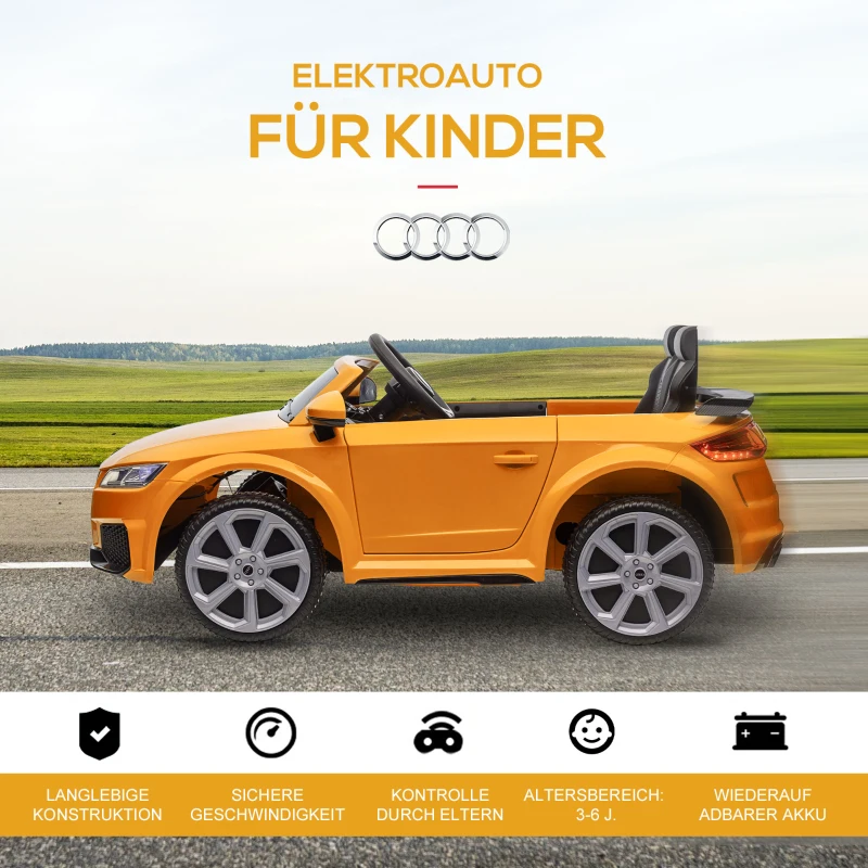 HOMCOM Kinder-elektrische auto, max. 3 km/u, met afstandsbediening, veiligheidsgordel, MP3-aansluiting, 3-5 jaar, geel