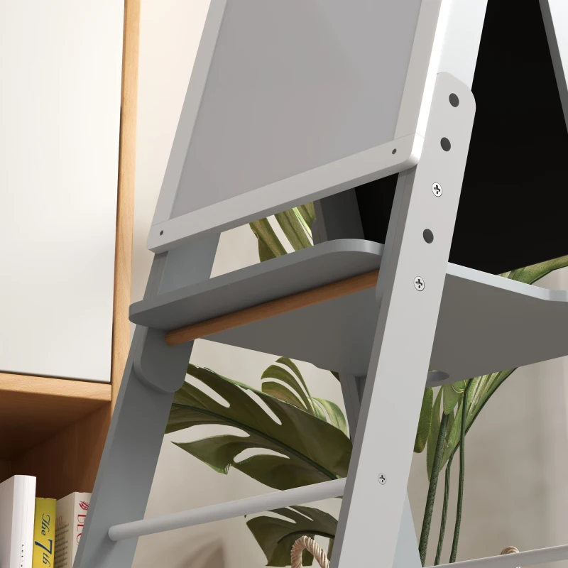 AIYAPLAY Cavalete para Crianças com Quadro Branco e Quadro Negro com Altura Ajustável Cavalete de Arte para Desenhos 3 em 1 com Rolo de Papel 40x56x107/112/117 cm Cinza