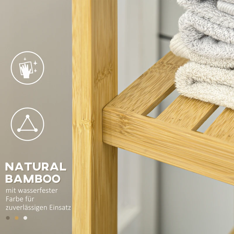 kleankin Badkamerkast van bamboe, met 3 planken en 1 kast met lamellendeuren, natuurlijk.