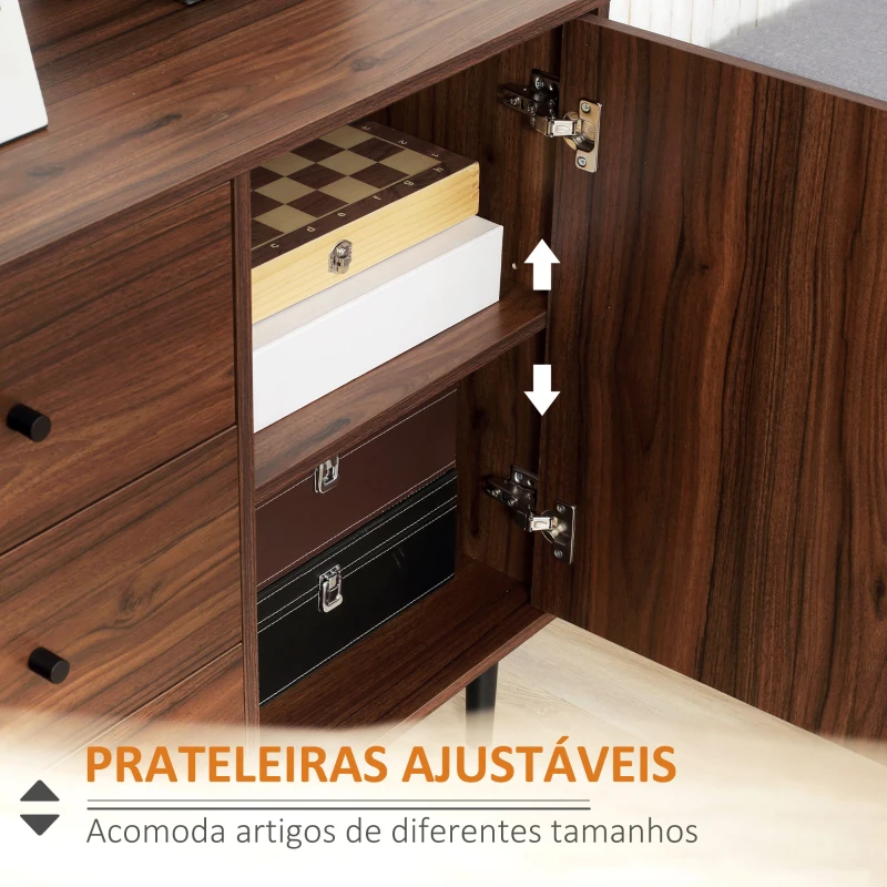 HOMCOM Aparador para Sala de Estar Aparador Buffet Moderno com 2 Portas e 3 Gavetas para Sala de Jantar 127x40x76cm Castanho Avermelhado e Preto