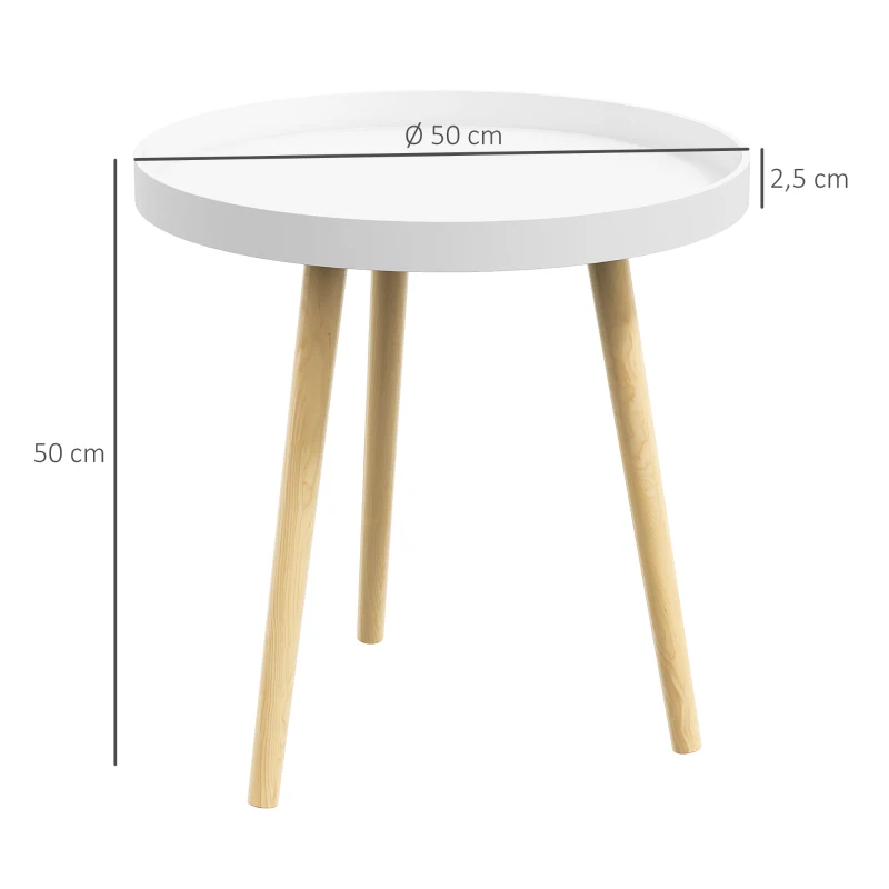 HOMCOM Bijzettafel in Scandinavisch design, salontafel, nachtkastje, wit + natuur
