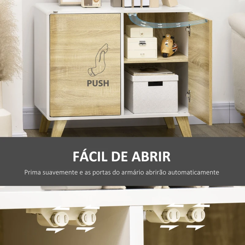 HOMCOM Aparador de Sala de Estar com Portas de Abertura a Pressão e Prateleiras Ajustáveis para Dormitório 80x40x70cm Branco e Carvalho