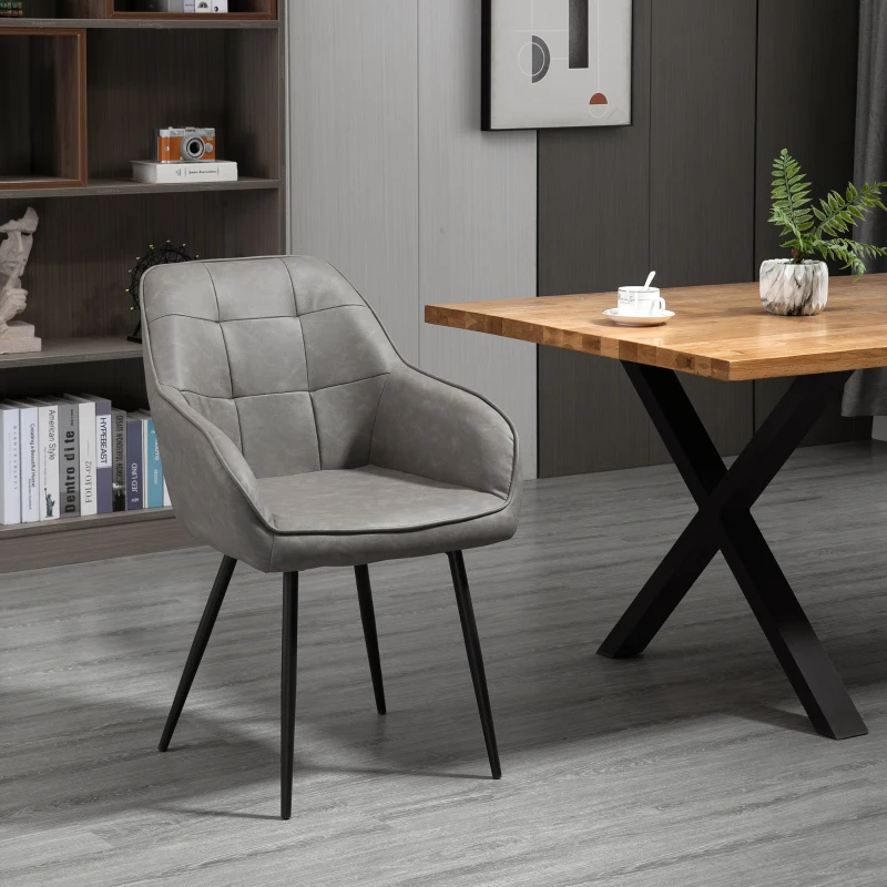 HOMCOM Esszimmerstuhl mit Rücklehne Armlehne moderner Küchenstuhl Sessel für große Menschen Kunstleder Schaumstoff Metall Grau 61 x 58 x 84 cm