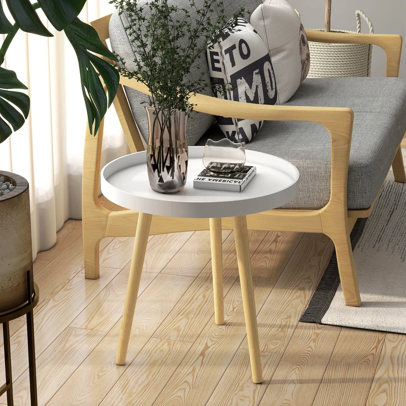 HOMCOM Bijzettafel in Scandinavisch design, salontafel, nachtkastje, wit + natuur