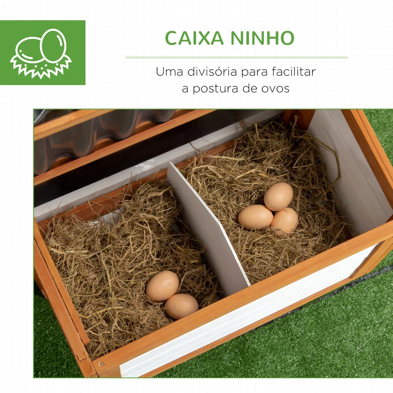 PawHut Galinheiro de Madeira para Exterior para 2-4 Galinhas com 2 Poleiros Ninho Bandeja Amovível e Rampa 181x79,5x117,5cm Madeira