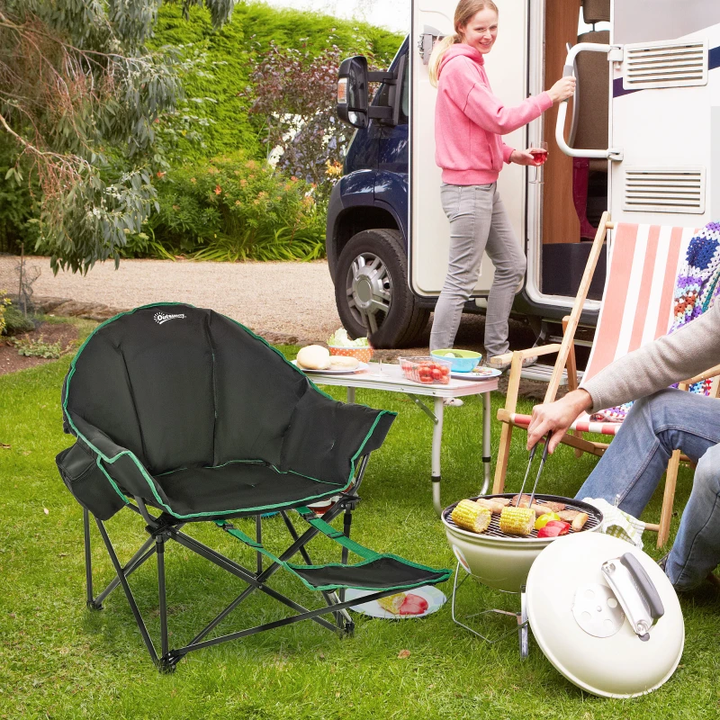 Krzesło turystyczne składane krzesło z podnóżkiem obciążenie 160 kg, tkanina oxford kolor czarny+zielony
