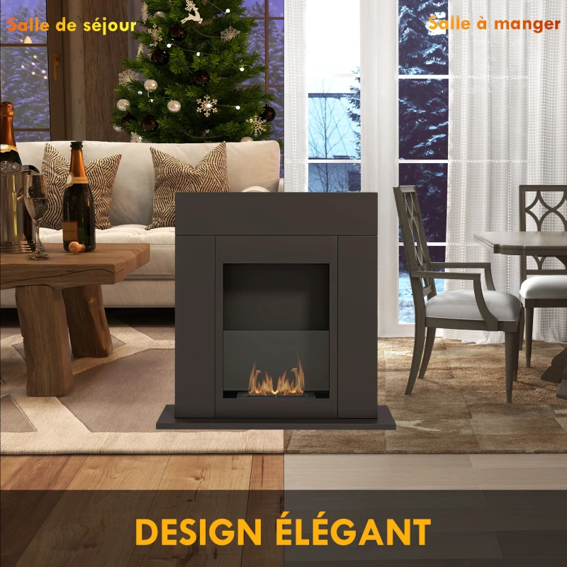 HOMCOM Cheminée bioéthanol brûleur 0,9 L, environ 3 h de durée de combustion 73 x 20 x 75 cm couverture 20-25 m² acier noir(m-7)