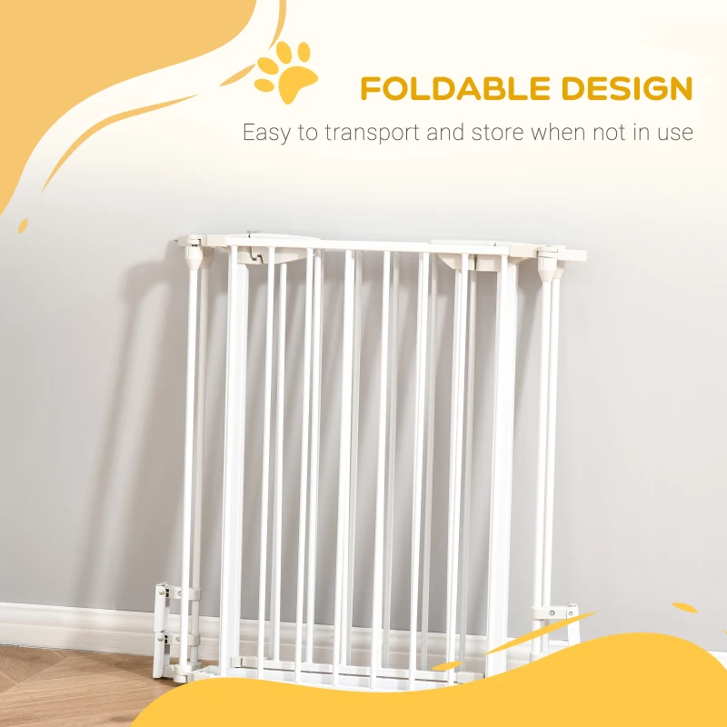 PawHut Pet Safety Gate, 3 Panels Playpen Fireplace, Metal Fence, Stair Barrier, Room Divider w/ Walk-Through Door - White(m-5)