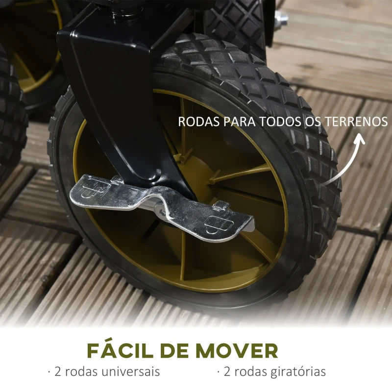 Outsunny Carrinho Dobrável de com Rodas com Guiador Bancada Dobrável 5 Bolsas de Armazenamento 108x55x93cm Verde Escuro