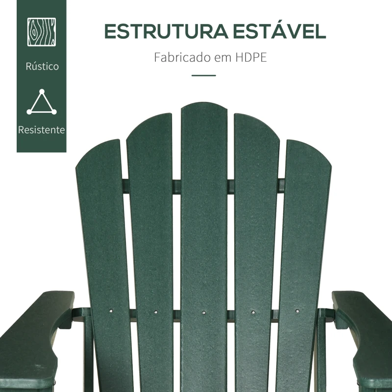 Outsunny Cadeira Adirondack com Apoio para os Pés Apoio para os Braços e Encosto Alto para Varanda Exterior 78x135x95cm Verde Escuro