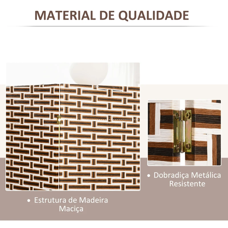 HOMCOM Biombo Separador de Ambientes de 4 Paineis Dobrável Separador de Ambientes Decoração Elegante 180x180cm Marrom e Branco