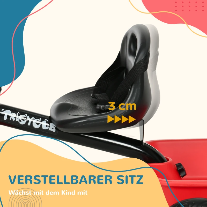 AIYAPLAY Kinderdriewieler met heupgordel, 2 manden, verstelbare zitting, metalen frame, voor kinderen van 2-5 jaar, zwart+rood.