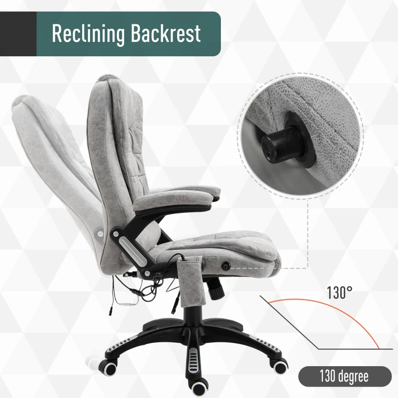 Vinsetto Office Chair, Ergonomic Desk Chair with 6-Point Massage and Back Heated, Microfiber Cloth Computer Gaming Chair with Arms, Lumbar Support, Grey