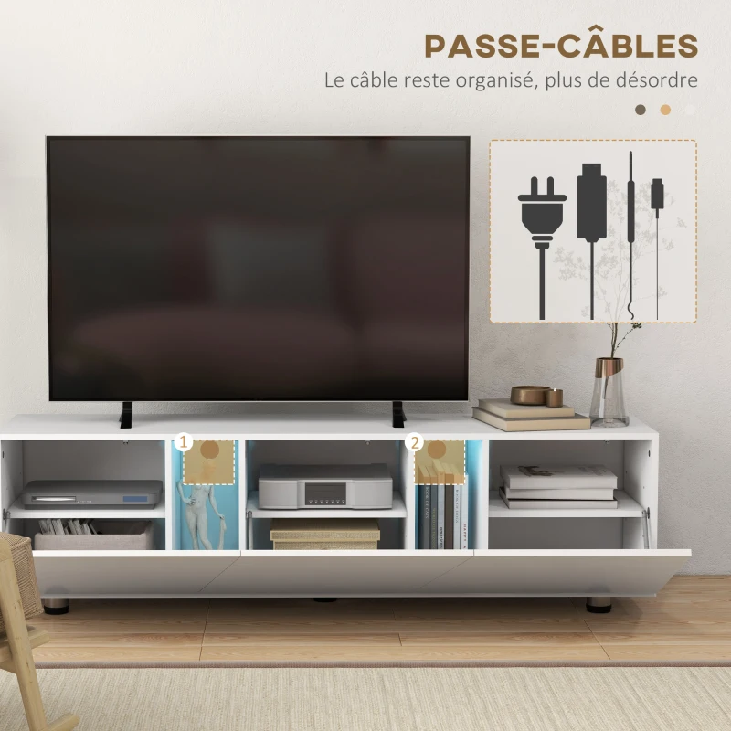 HOMCOM Meuble TV jusqu'à 70 pouces 1 porte battante avec compartiments - 160 x 39 x 45 cm - blanc laqué