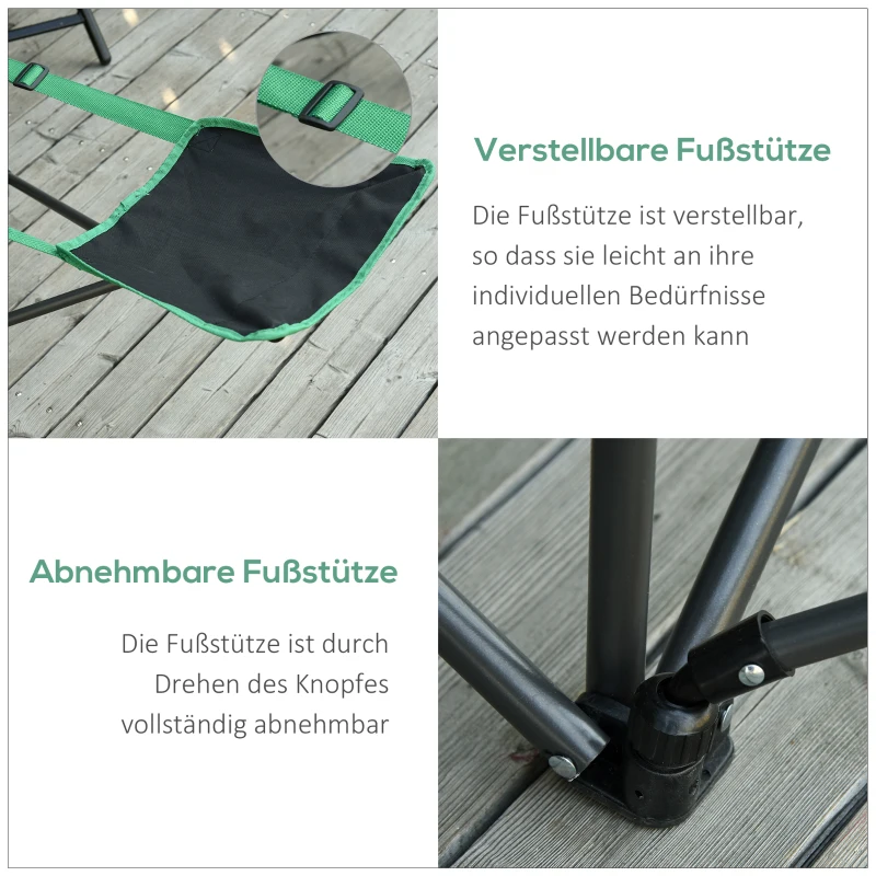 Krzesło turystyczne składane krzesło z podnóżkiem obciążenie 160 kg, tkanina oxford kolor czarny+zielony