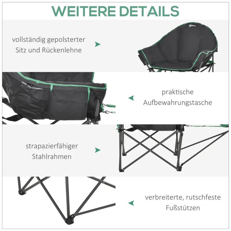 Krzesło turystyczne składane krzesło z podnóżkiem obciążenie 160 kg, tkanina oxford kolor czarny+zielony