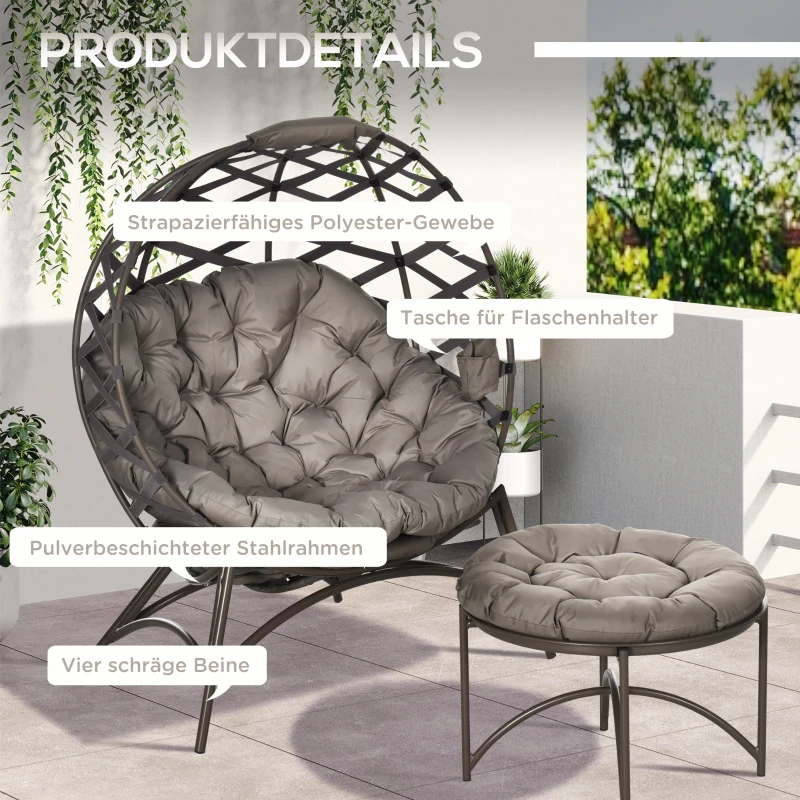 Outsunny Zestaw 2 krzeseł ogrodowych z koszykiem, składany koszyk na siedzisko, 2-w-1 puf